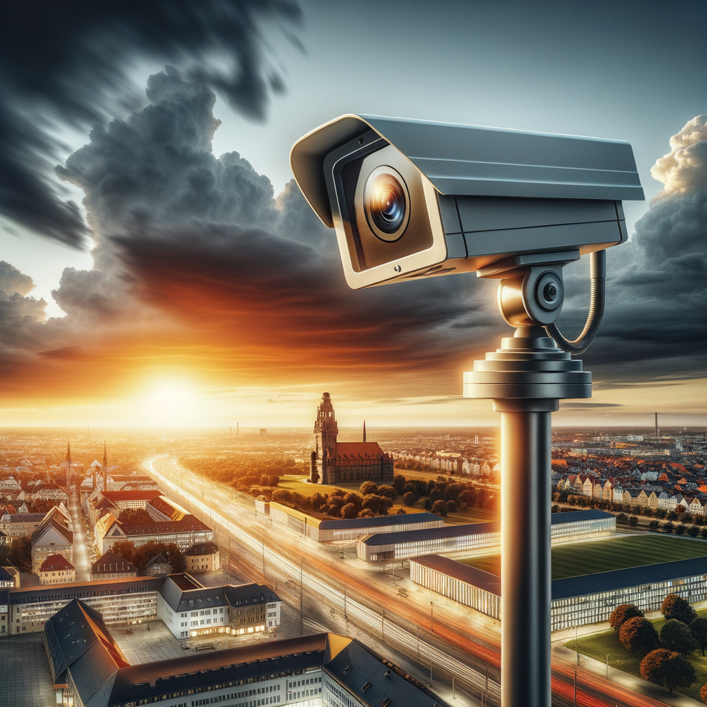 An eye-catching, high-quality featured image for an article about: Überwachungskamera Leipzig: Sich