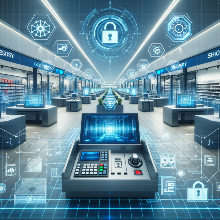 Illustration of Cybersicherheit Einkaufszentrum: Schutz für Kassen & Daten