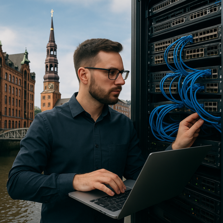 Illustration of IT Support Hamburg: Stabile Netzwerke & sichere Unternehmens-IT