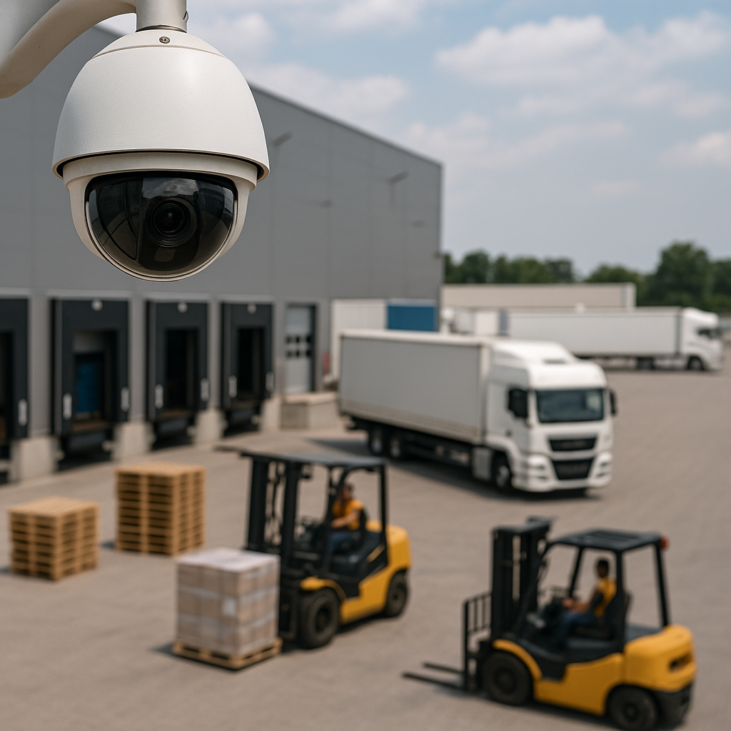 Illustration of Videoüberwachung Speditionen: Lager, Fuhrpark & Umschlag sichern