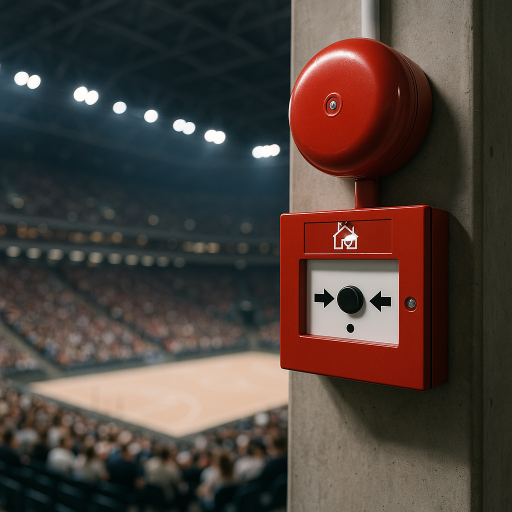 Illustration of Brandmeldesystem Arena: Sicherheit für Besucher &amp; Technik