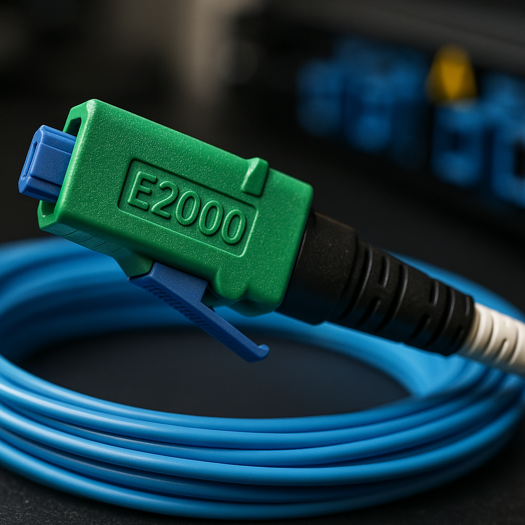 Illustration of Glasfaser E2000: Präzise & sichere Netzwerkverbindungen