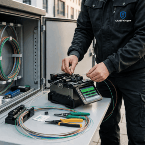 TÜV-zertifizierte Glasfaserspleißarbeiten