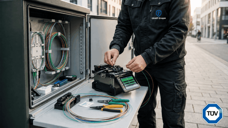 TÜV-zertifizierte Glasfaserspleißarbeiten
