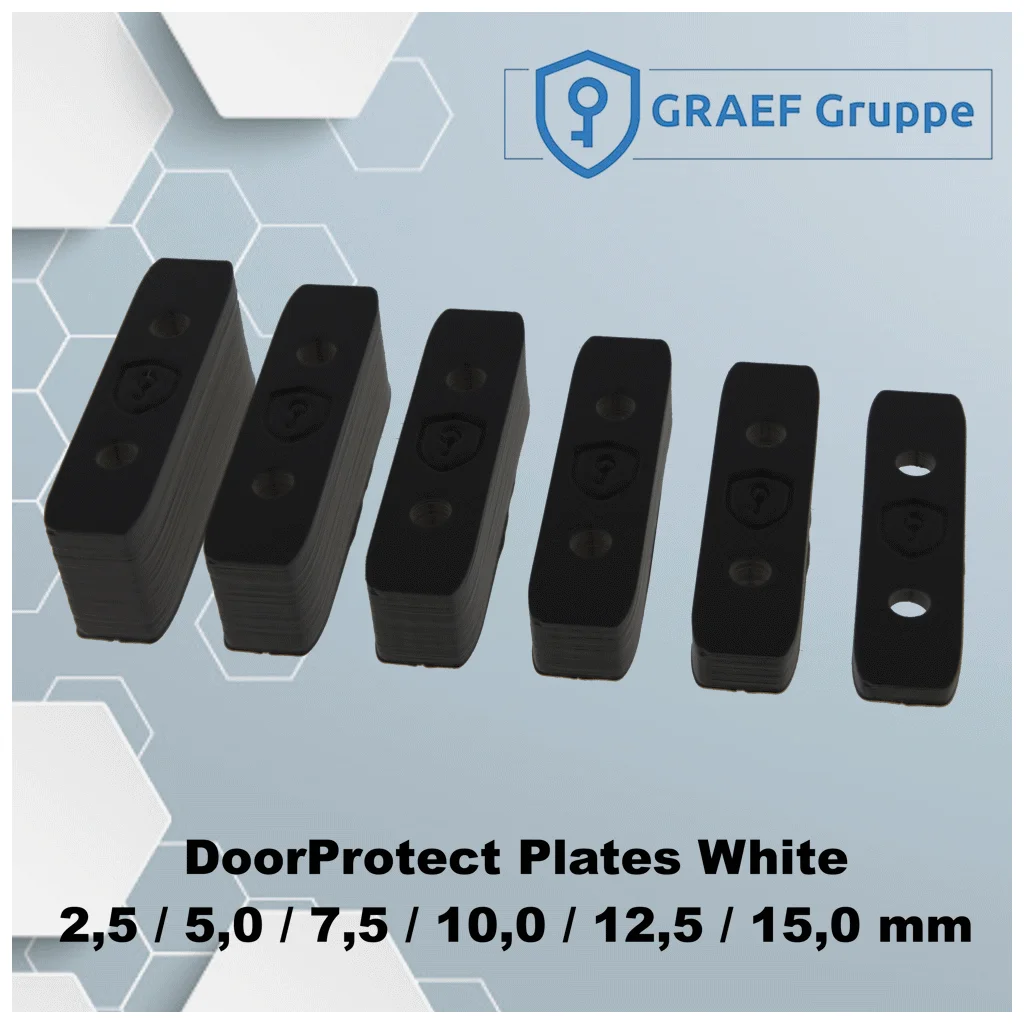 Ajax DoorProtect Plates Black von GRAEF Gruppe: 3D-gedruckte Ausgleichsplatten für die passgenaue Montage von DoorProtect und DoorProtect Plus an dunklen Tür- und Fensterrahmen.
